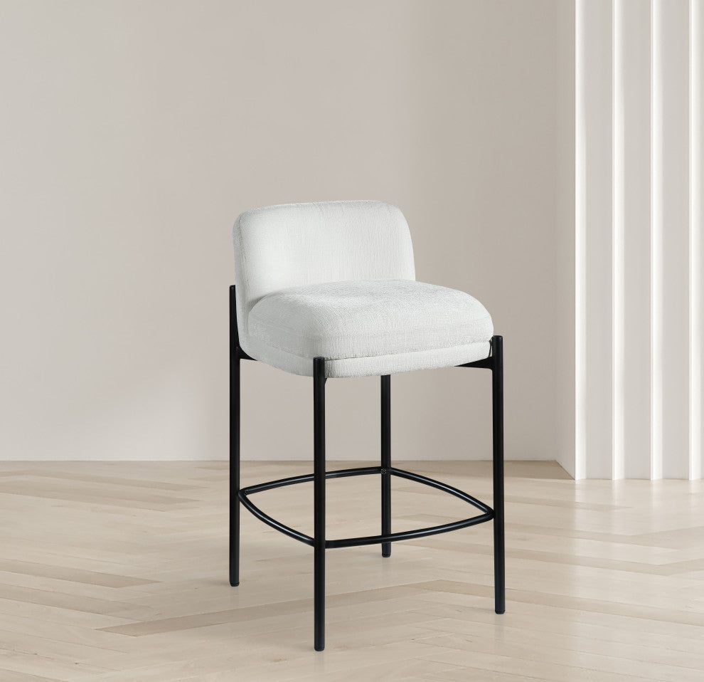 Burton Chenille Fabric Upholstered Stool (Set of 2), Cream
