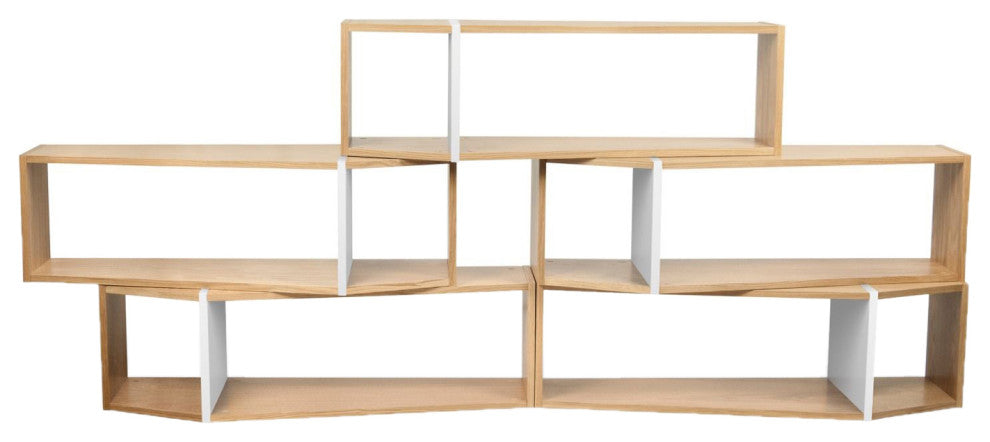 Blanston Modern Modular Stackable Shelf, Oak/ White