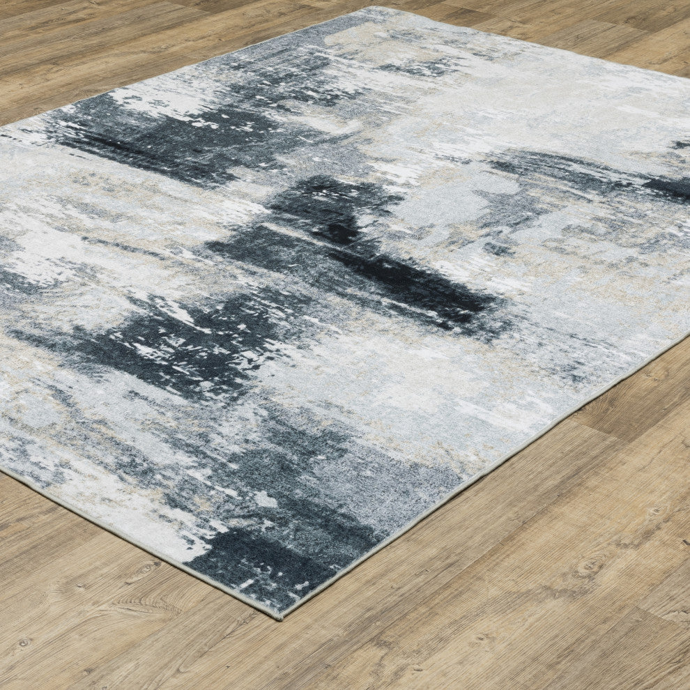 Sasha Abstract Shadows Machine Washable Grey/Ivory Area Rug Mat 2' x 3'