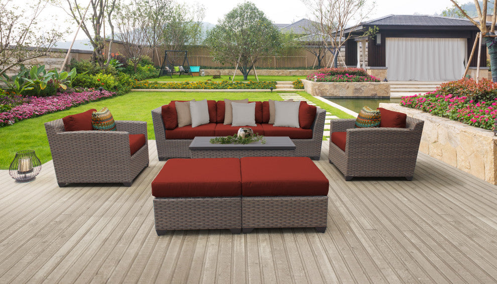 Florence 8 Piece Outdoor Wicker Patio Furniture Set 08c, Terracotta