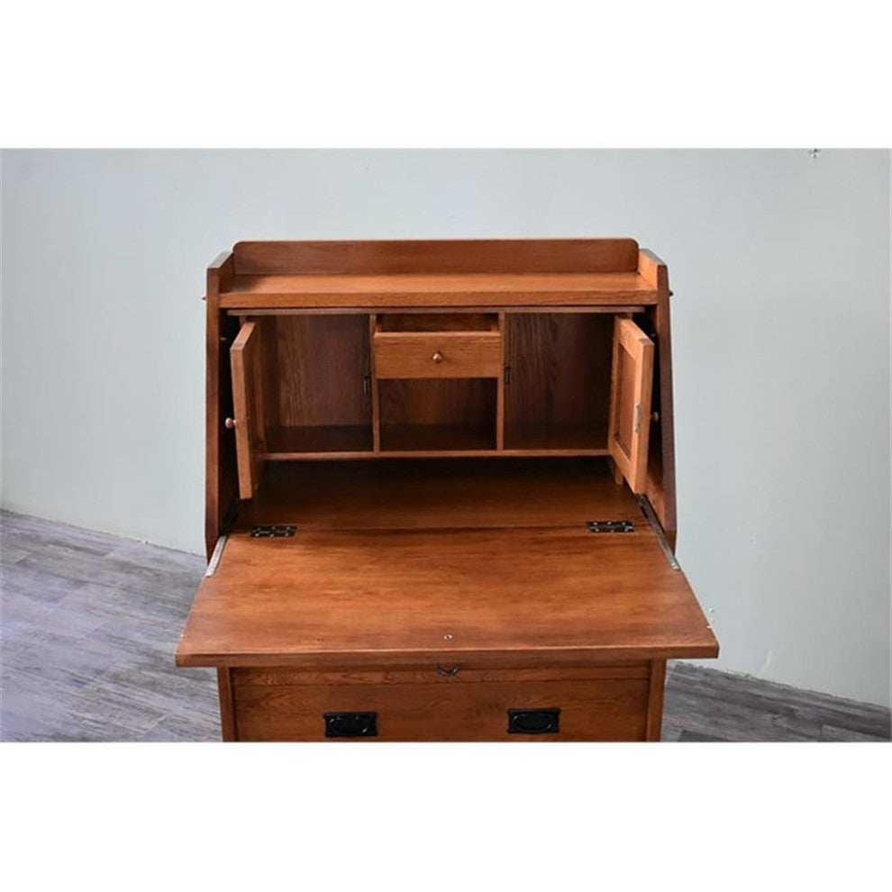 Arts and Crafts Mission Solid Oak Secretary Desk Light Brown