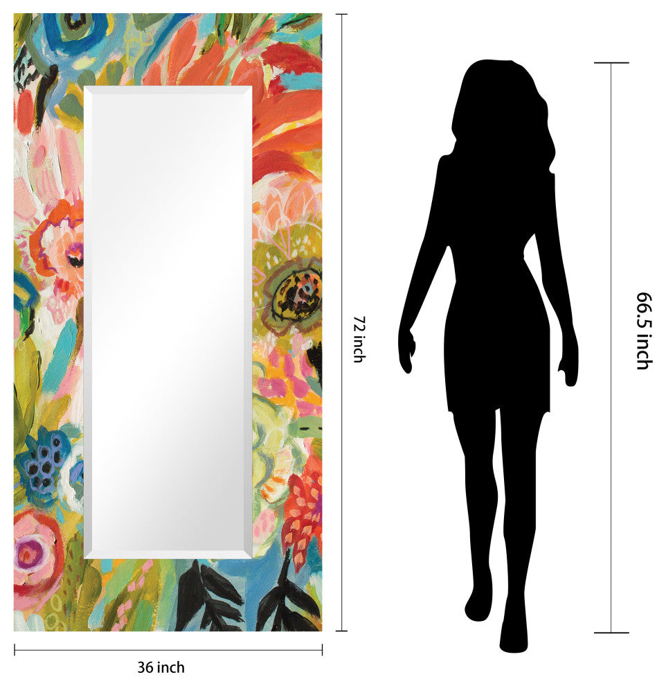 "Secret Garden Floral III" Frameless Reverse Printed Art Glass Mirror, 72" X 36"