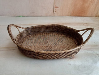 Tea Stained Rattan Oval Tray