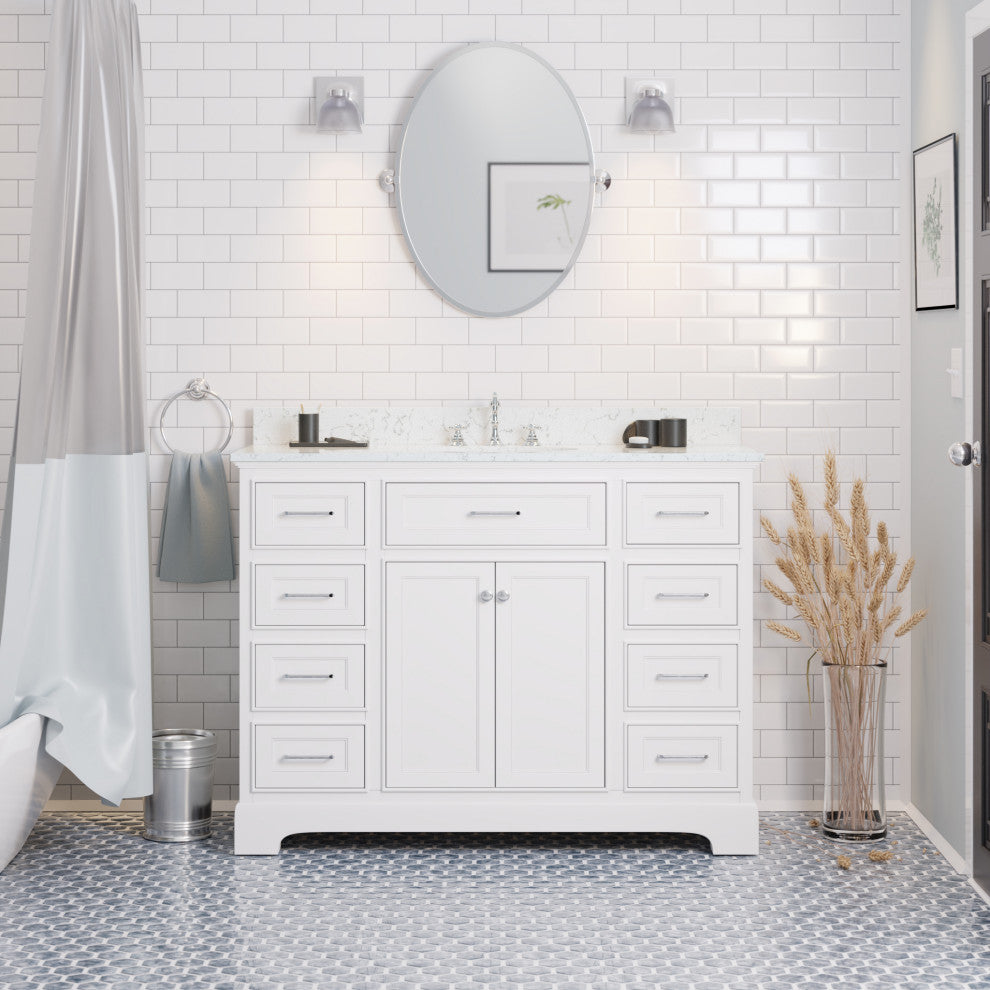 Aria 48" Bathroom Vanity, White, Engineered Marble