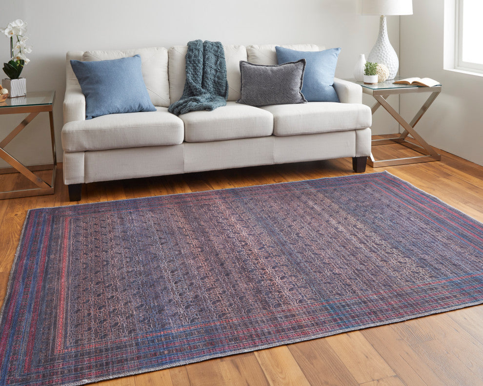 Welch Oriental Machine Washable Charcoal Gray/Pink Rug, 5'3"x7'6"
