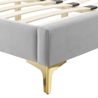Sienna Performance Velvet Full Platform Bed, Light Gray