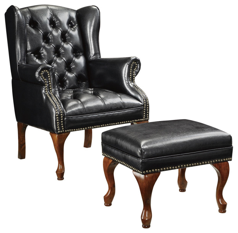 Butto Tufted Accent Chair with Ottoman, Black