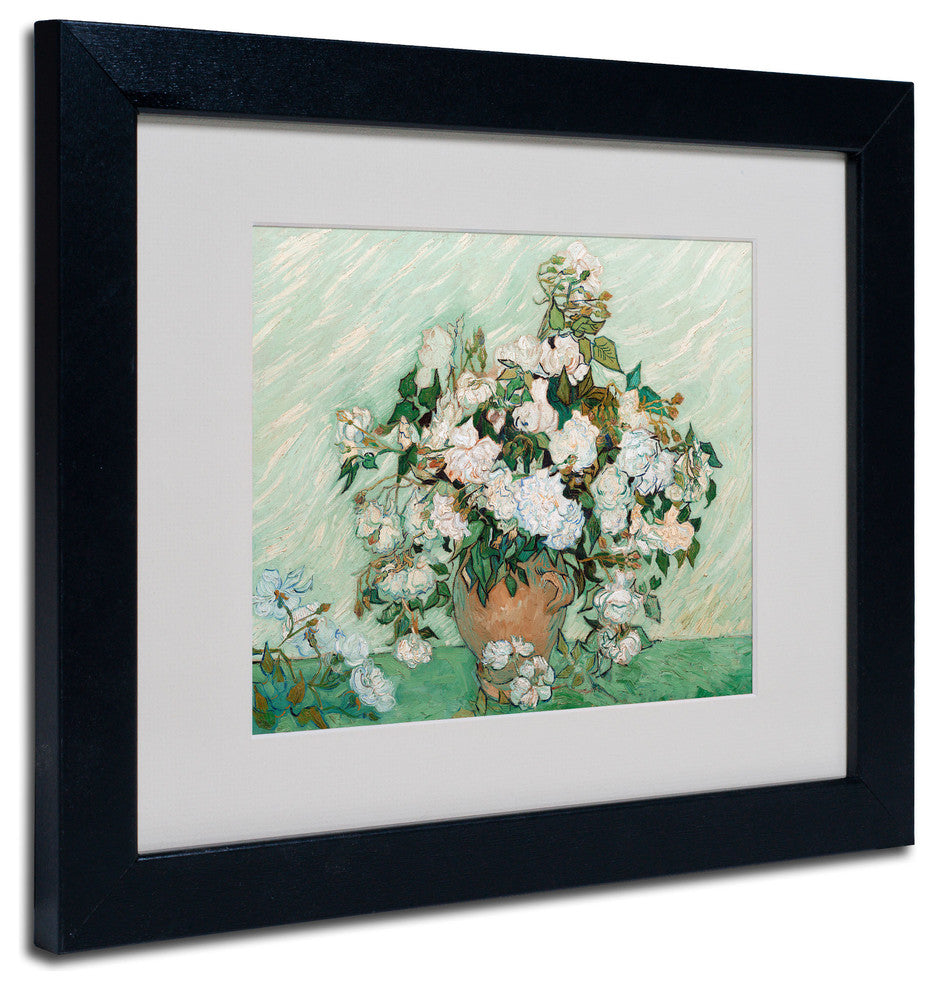 'Roses, 1890' Matted Framed Canvas Art by Vincent van Gogh
