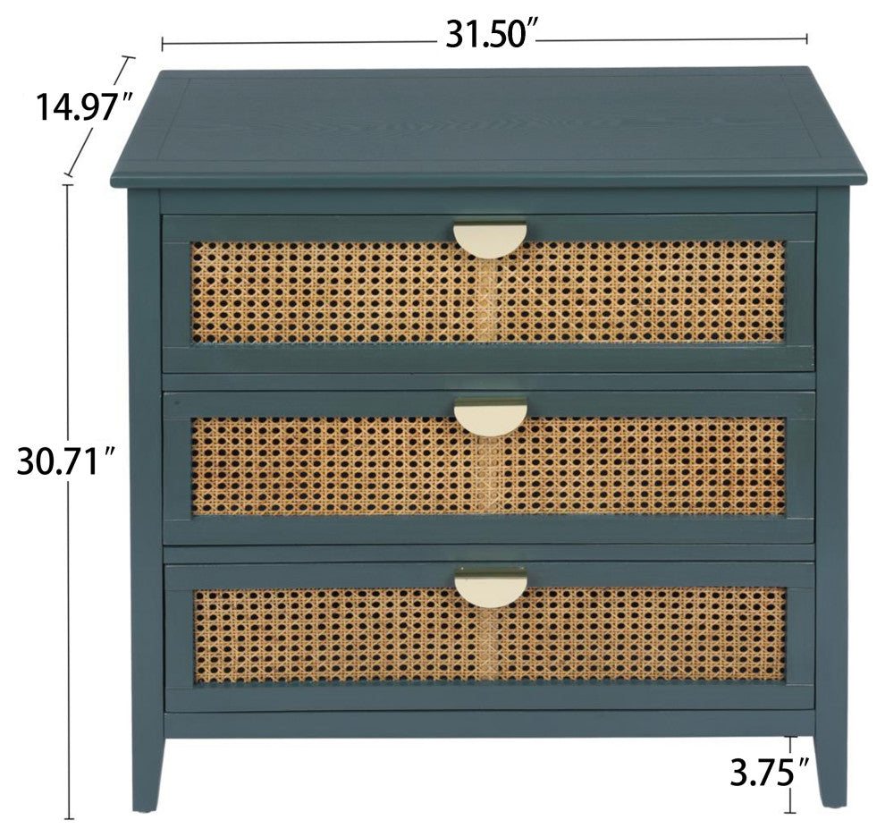 Gewnee 3 Drawer Cabinet, Natural Rattan, American Furniture, Suitable