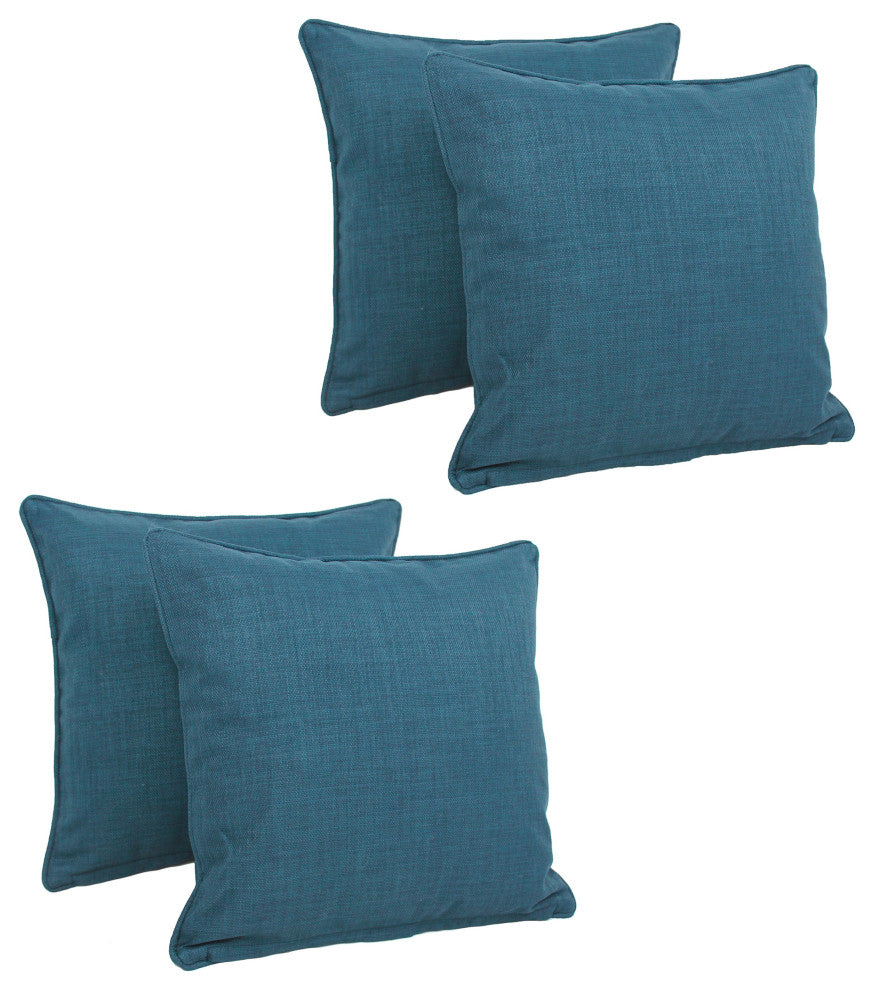 18" Double-Corded Solid Outdoor Square Throw Pillows, Set of 4, Sea Blue