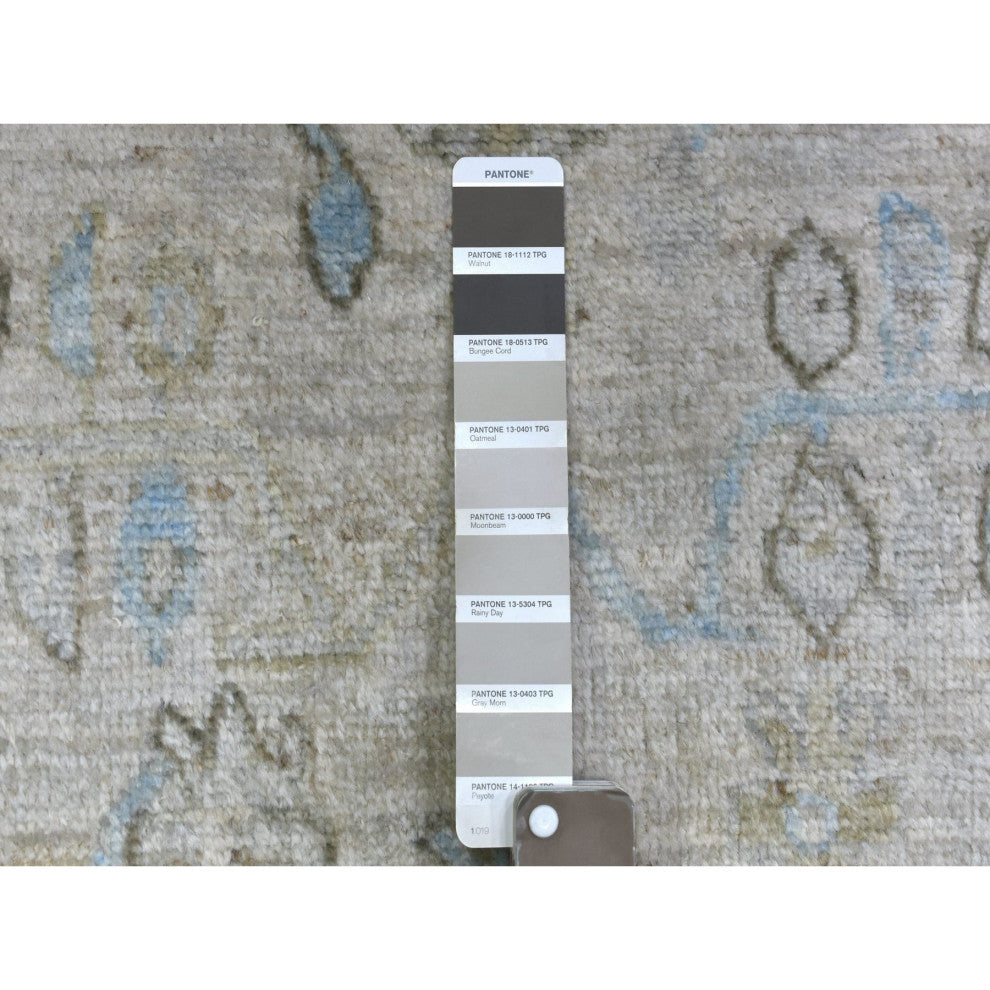 Hand Knotted Angora Oushak Afghan Runner, Serrated Leaf Border Rug, 2'6"x19'9"