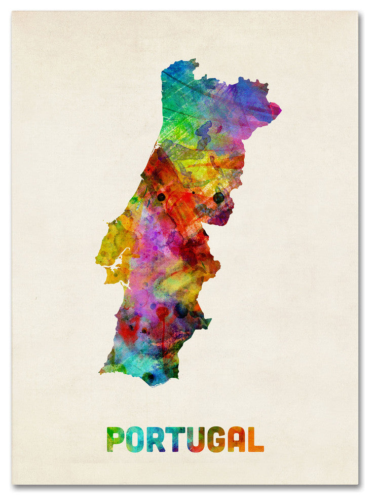 'Portugal Watercolor Map' Canvas Art by Michael Tompsett