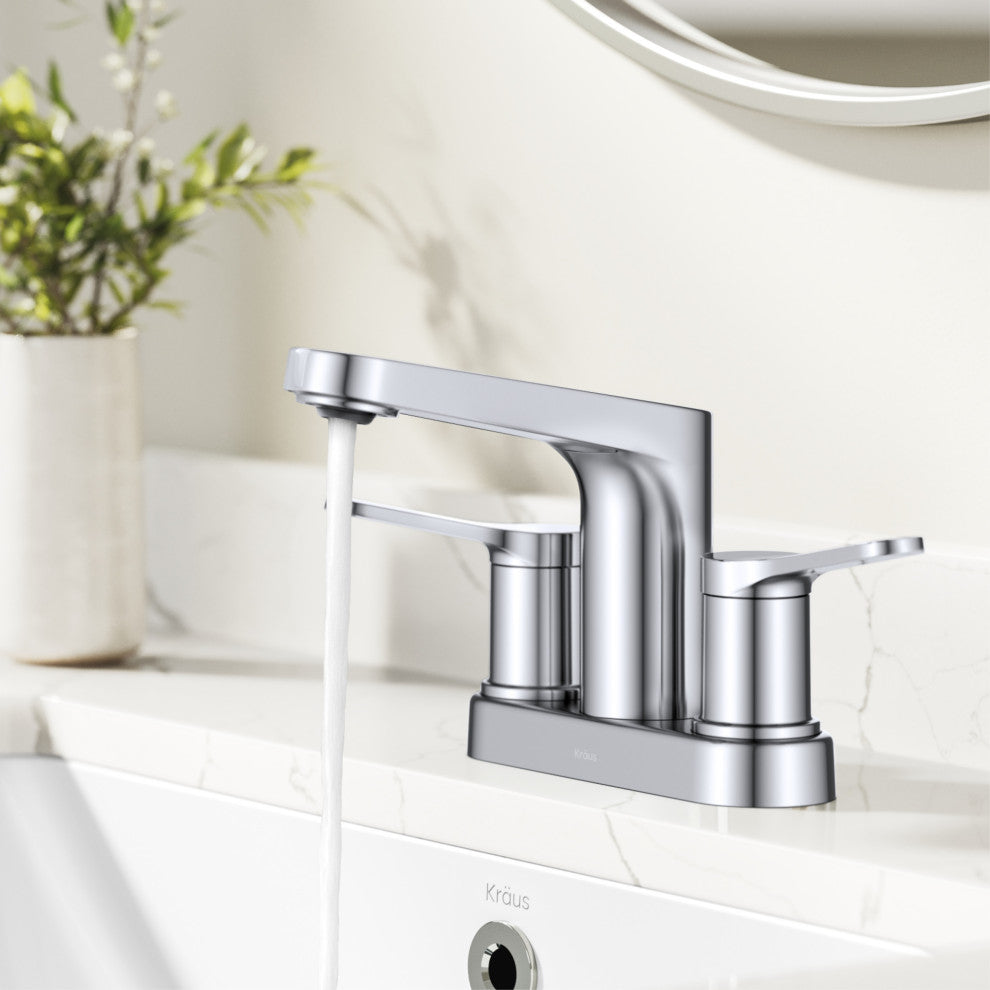 KRAUS Indy 2-Handle 3-Hole Centerset Bathroom Faucet Chrome, Pop Up Drain