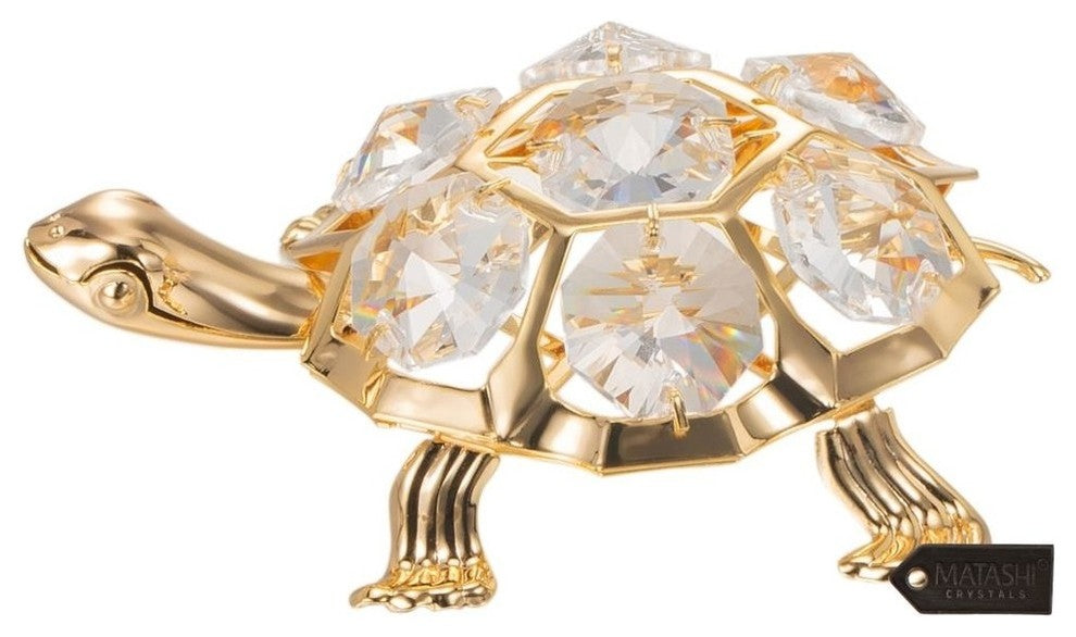 24K Gold Plated Crystal Studded Turtle Ornament