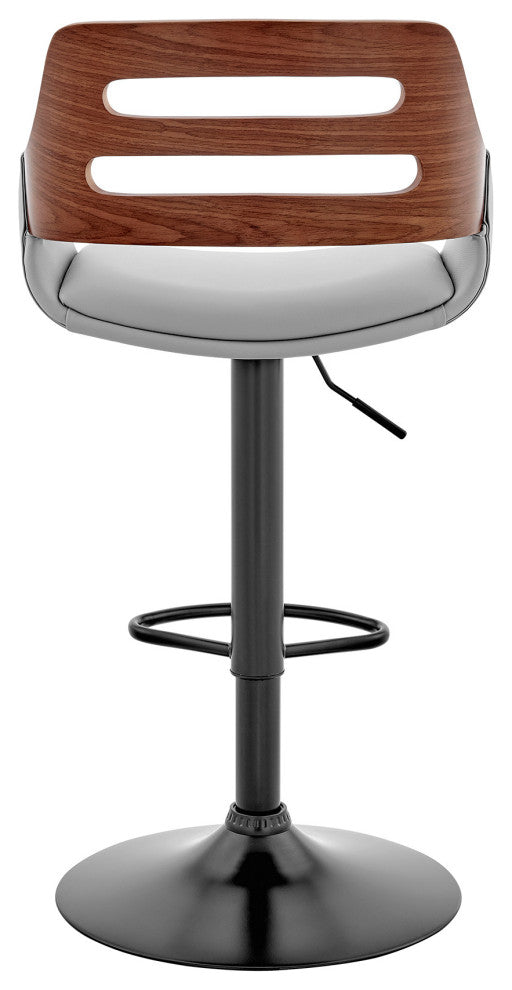Gray Faux Leather and Walnut Wood Adjustable Bar Stool