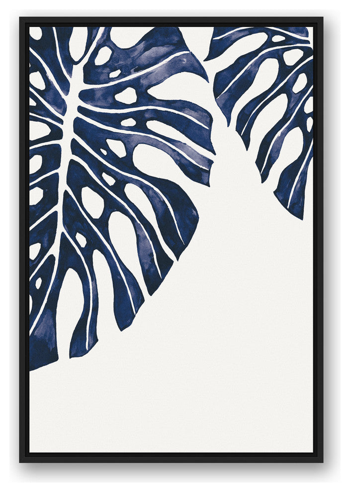 Tropical Indigo Leaves 24x36 Black Floating Framed Canvas