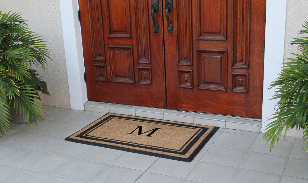 A1HC Markham Border Flocked Extra Large Monogrammed Doormat, 30"X48", M