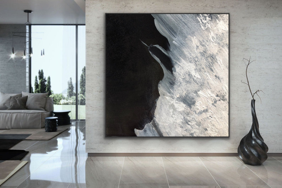 72x72 inch Black and white Large Original handmade abstract painting wall art