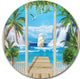 Wooden Terrace With Sea View, Landscape Photo Disc Metal Wall Art, 36"