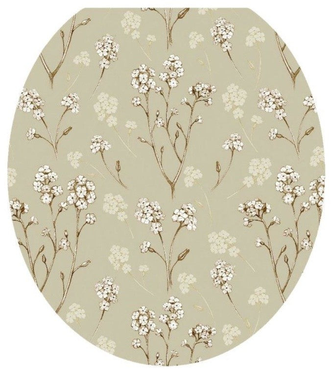 Delicate Flowers Toilet Tattoos Seat Cover, Vinyl Lid Decal, Bathroom Decor, Round