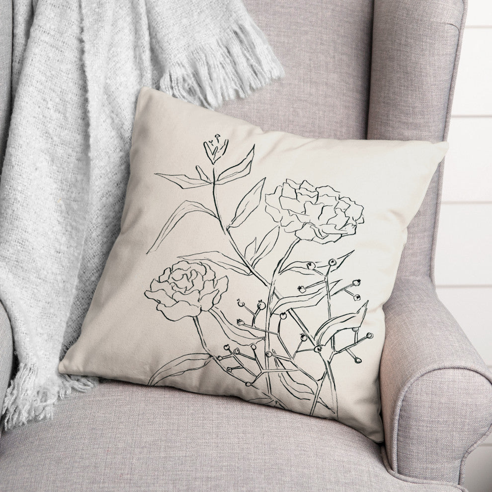 Pencil Florals 18x18 Spun Poly Pillow