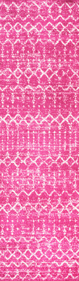 Moroccan HYPE Boho Vintage Diamond Runner Rug, Fuchsia/Ivory, 2 X 8