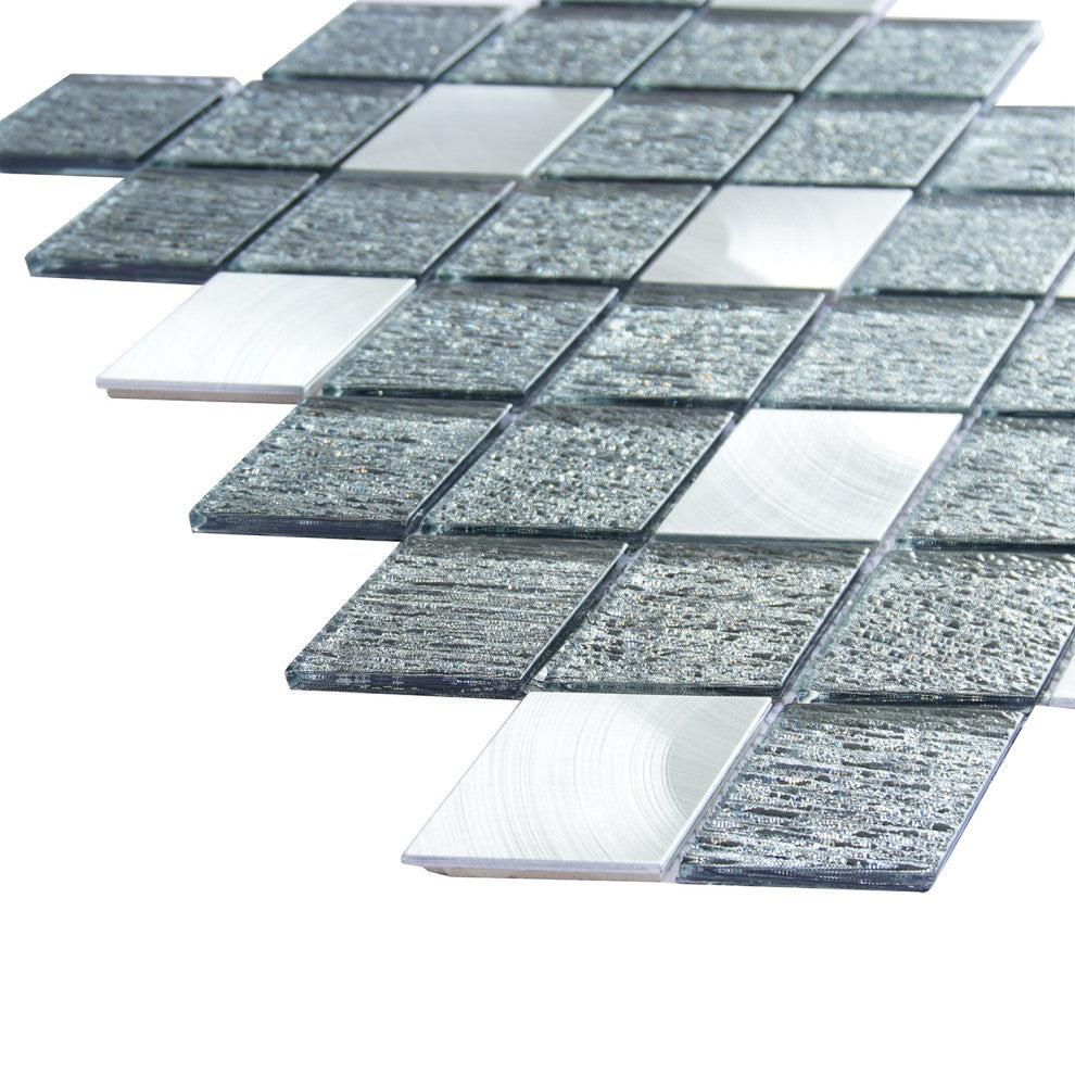 Ballagh 9.9"x12" Diamond Glass Mosaic Mix Wall Tile, Black, Box of 15