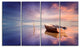 "Lonely Boat in Colorful Sea" Seascape" Painting Canvas Print, 4 Panels, 48"x28"