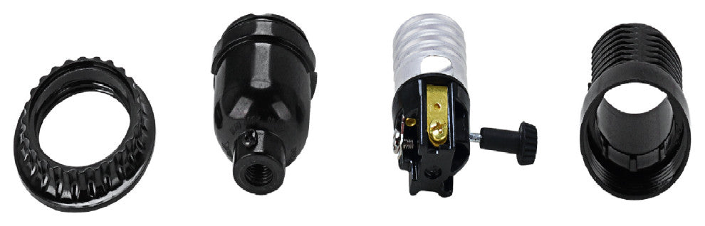 Aspen Creative 21311-11, Phenolic 2-Way Lamp Socket with Turn Knob Switch, Black