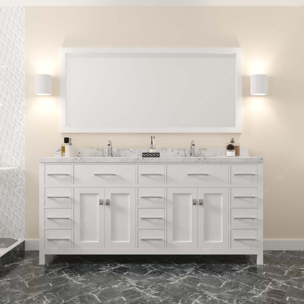 Caroline Parkway 72" Bath Vanity in White with Cultured Marble Quartz Top
