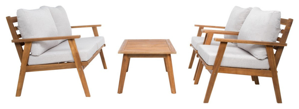Safavieh Castalia 4Pc Outdoor Living Set, Natural / Light Grey