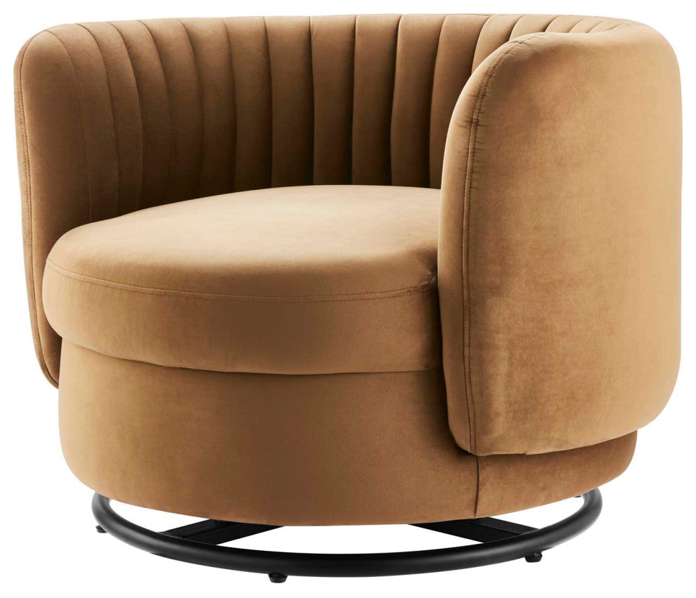 Armchair Swivel Accent Tufted Chair, Black Brown, Velvet, Modern, Hospitality