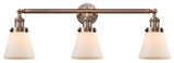 Small Cone 3-Light Bath Fixture, Matte White Cased Glass, Antique Copper