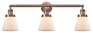 Small Cone 3-Light Bath Fixture, Matte White Cased Glass, Antique Copper