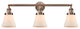 Small Cone 3-Light Bath Fixture, Matte White Cased Glass, Antique Copper