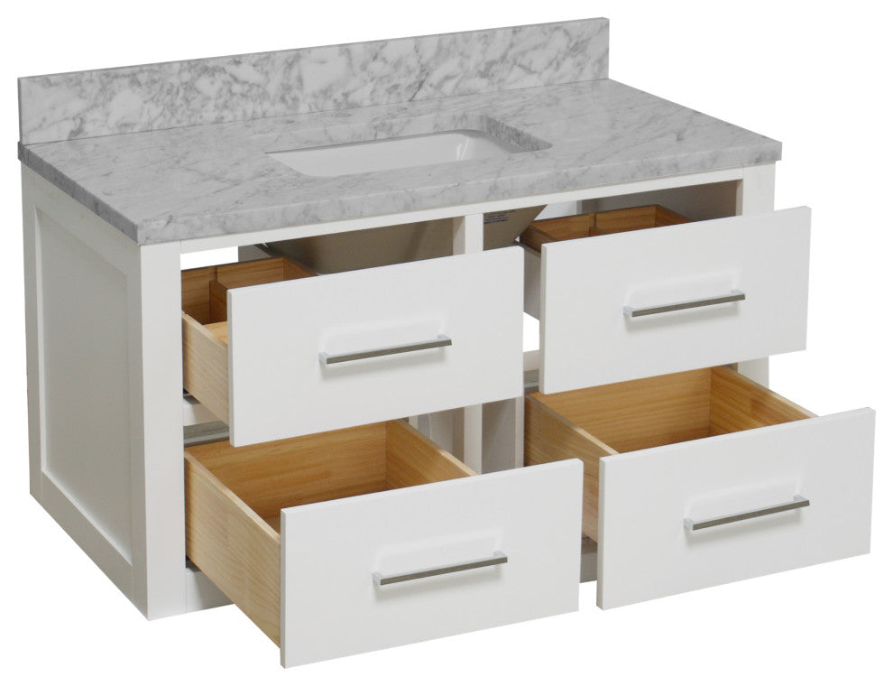 Helsinki 42" Floating Wall Mounted Bathroom Vanity, White, Carrara Marble