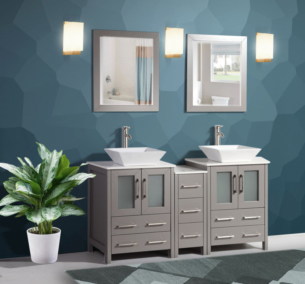 Vanity Art Bathroom Vanity Set With Sink, Gray, 60", Standard Mirror