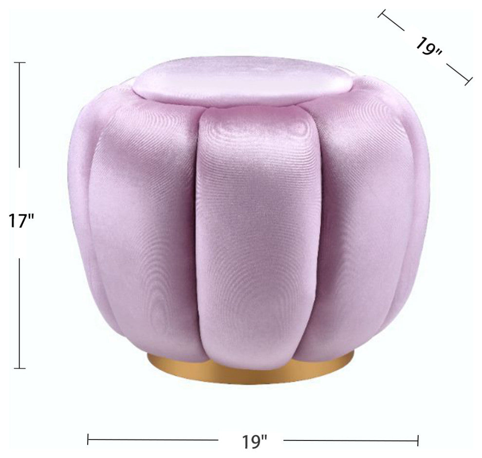 Round Ottoman With Gold Legs, Pink