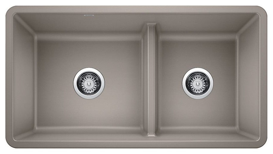 Blanco 442522 Precis 33"x18" Granite Double Offset Bowl Kitchen Sink, Truffle