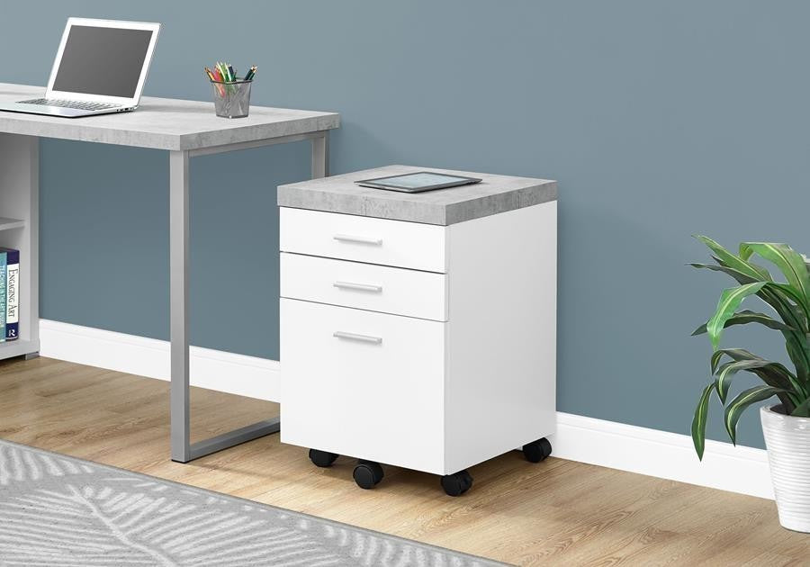 Filing Cabinet - 3 Drawer / White / Cement-Look On Castor