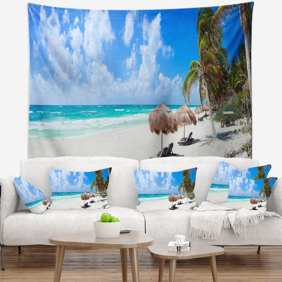 Bright Caribbean Beach Abstract Wall Tapestry, 39"x32"