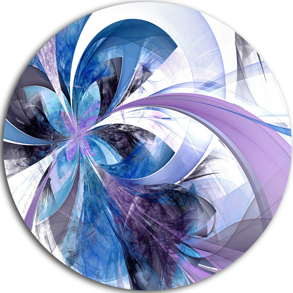 Symmetrical Fractal Flower In Blue, Floral Round Metal Wall Art, 23"