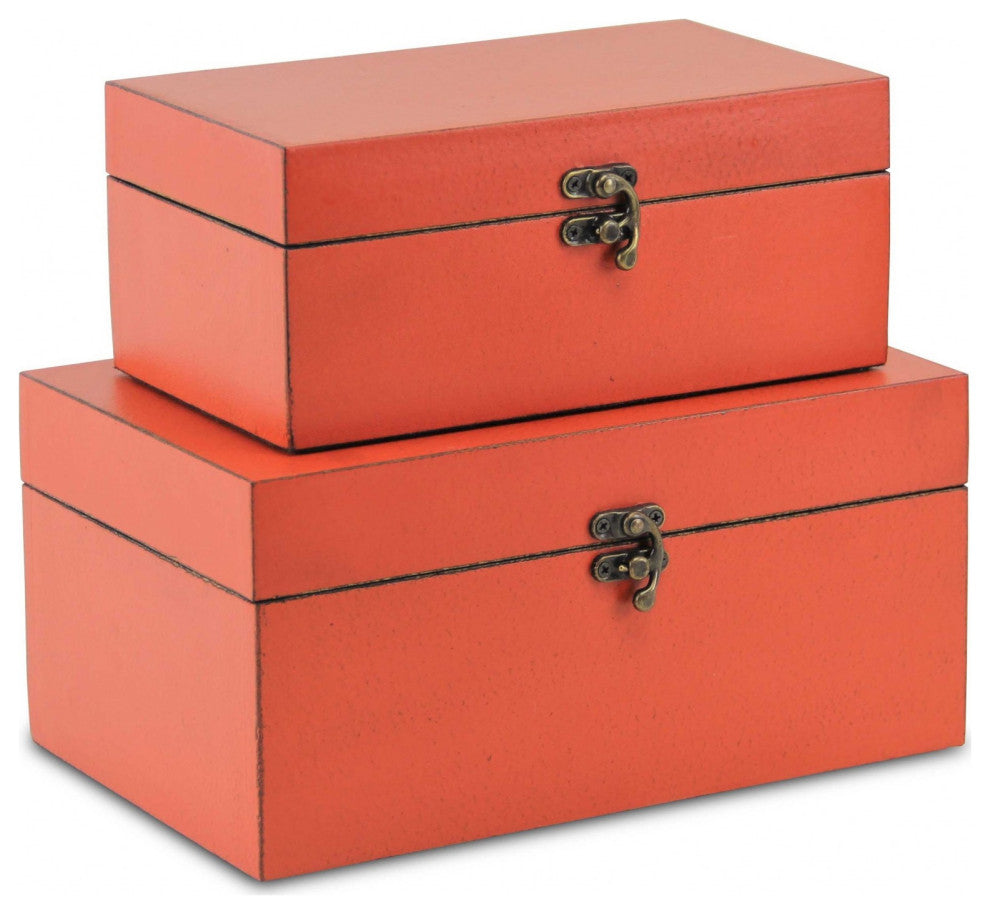 Set of Two Coral Wooden Storage Boxes