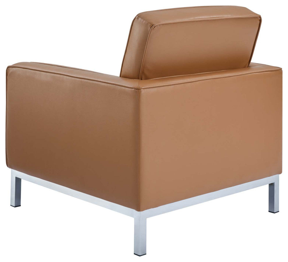 Armchair Accent Chair, Leather, Tan, Modern, Living Lounge Hotel Hospitality