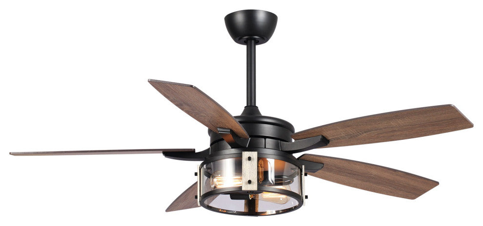 52 in. Indoor Black Industrial Glass Shade Ceiling Fan with Remote and Light Kit