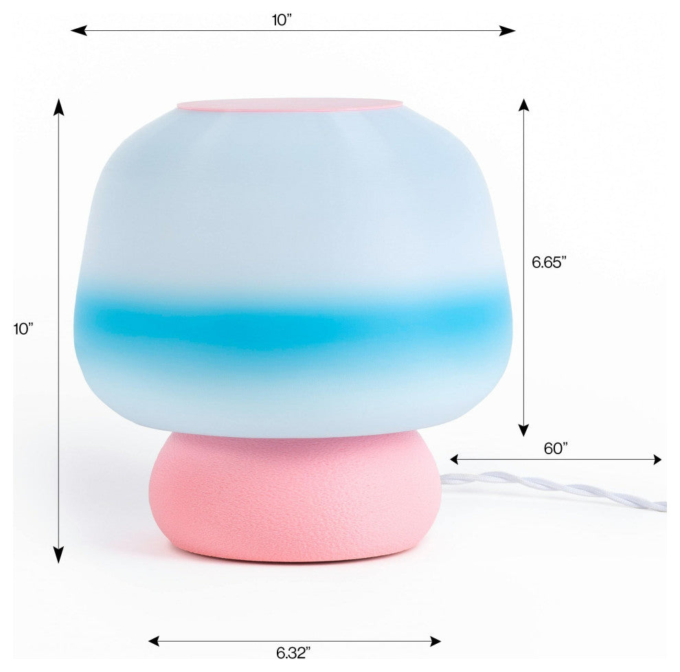 Mushroom 10" Plant-Based PLA Dimmable LED Table Lamp, Blue/White/Light Pink