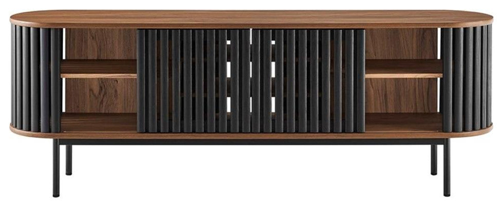 Modway Fortitude Wood TV Stand for TVs up to 78" in Walnut and Black