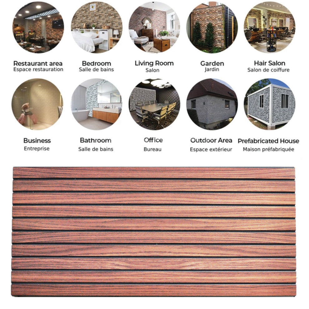 Faux Wood 3D Wall Panels, Auburn, Set of 10, Covers 54 sq ft