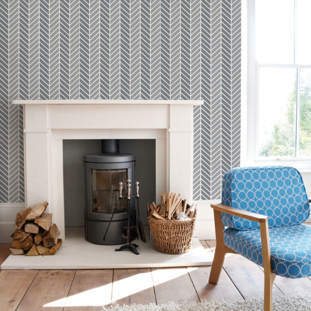 Herringbone Two Tone Peel and Stick Vinyl Wallpaper, Cool Gray, 24"w X 108"h