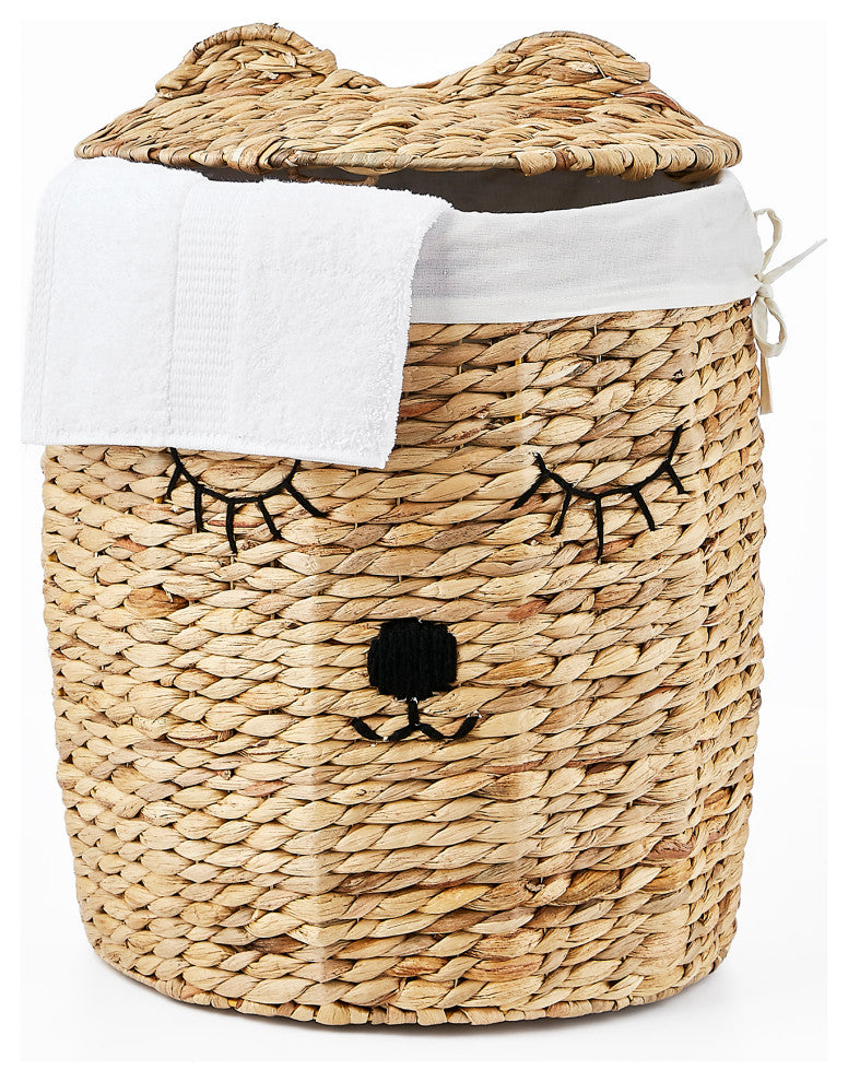 4-Piece Set Round Bear Hamper Set, Natural